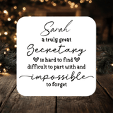 Truly Great Secretary Coaster Gift: can be personalised - Rainbowprint.uk