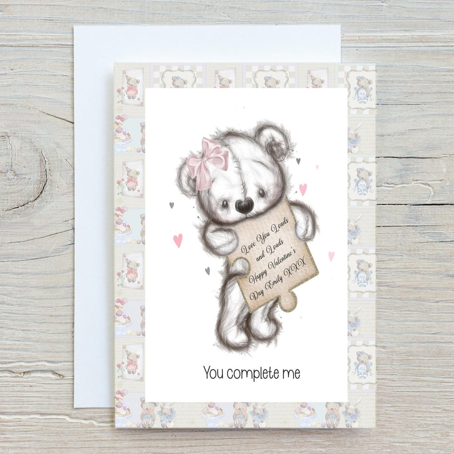 Valentines Day Bear A5 Glossy Personalised Card, with any name/message printed on the front, wording can be changed - Rainbowprint.uk