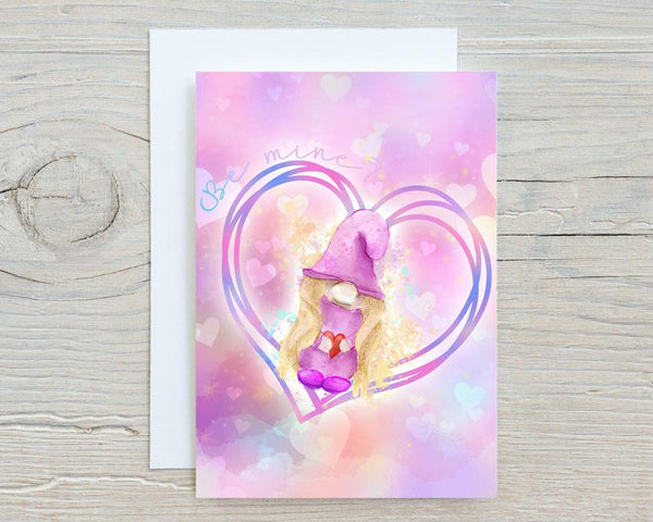 Valentines Gnome Be Mine A5 Glossy Personalised Card, with any name printed on the front - Love, , Valentine, Wife, Fiancée, Girlfriend - Rainbowprint.uk