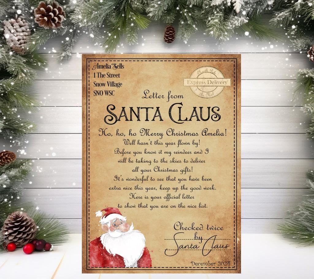 Vintage Letter from Santa: personalised with any name - Rainbowprint.uk