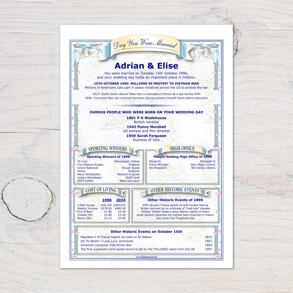 Wedding Anniversary Personalised A5 Print - Rainbowprint.uk