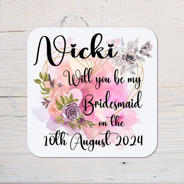 Wedding Coaster for Bride, Engagement, Bridesmaid, Maid of Honour, Guest, Wedding Shower, Hen Do, Gift, Seating Plan - Rainbowprint.uk