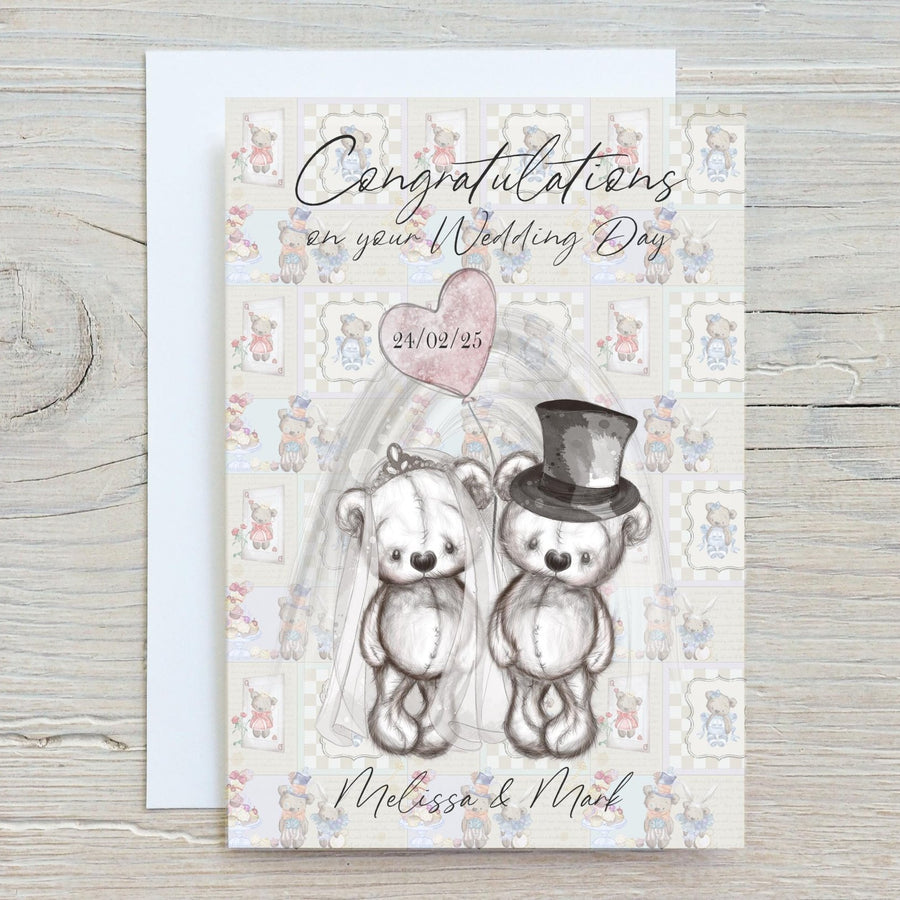 Wedding Day Personalised A5 Glossy Card, with any name/message/date printed on the front, wording can be changed - Rainbowprint.uk