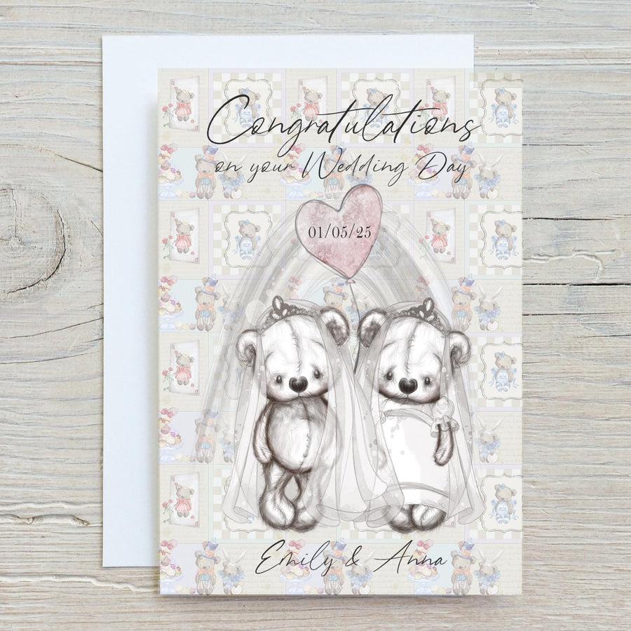 Wedding Day Personalised A5 Glossy Card, with any name/message/date printed on the front, wording can be changed, Two Brides - Rainbowprint.uk