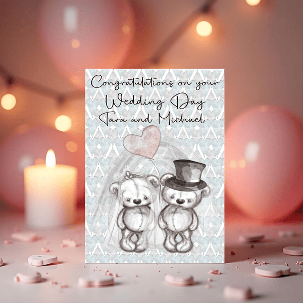 Wedding Day Personalised Greetings Card: any wording on the front - Rainbowprint.uk
