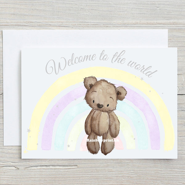 Welcome to the World New Baby A5 Glossy Personalised Greetings Card, any name or wording on the front - Rainbowprint.uk