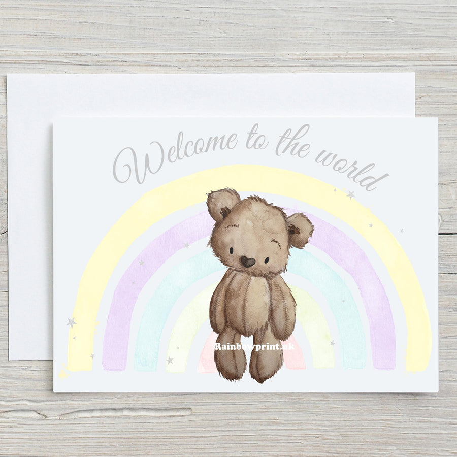 Welcome to the World New Baby A5 Glossy Personalised Greetings Card, any name or wording on the front - Rainbowprint.uk
