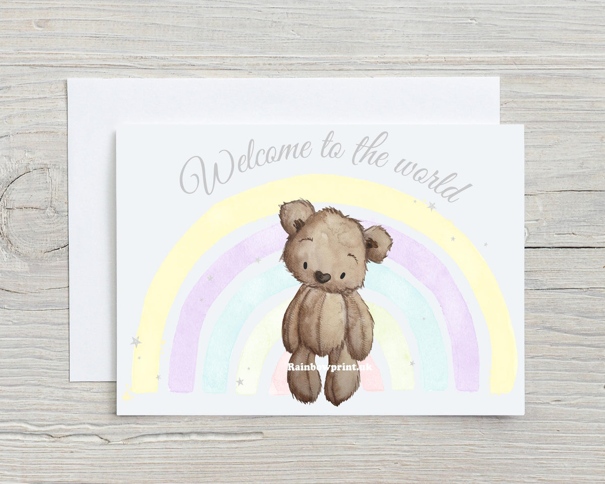 Welcome to the World New Baby A5 Glossy Personalised Greetings Card, any name or wording on the front - Rainbowprint.uk