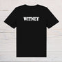 Witney T-Shirt - black with white text, on front or back, ideal holidays, jokes, tours, gifts, trend setters will wear this! - Rainbowprint.uk