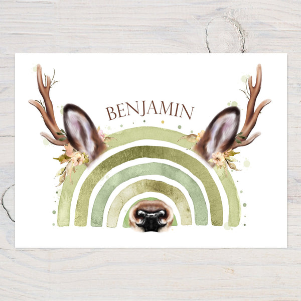 Woodland Wildlife Reindeer Personalised A4 Print - Rainbowprint.uk