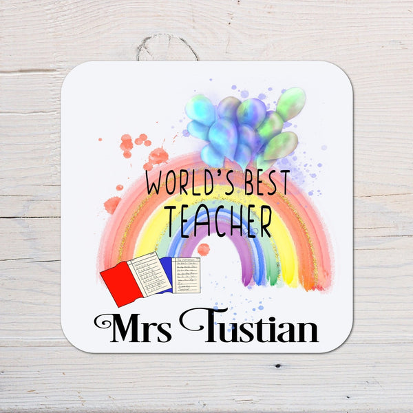 World&#39;s Best Teacher Coaster personalised with any wording - Rainbowprint.uk