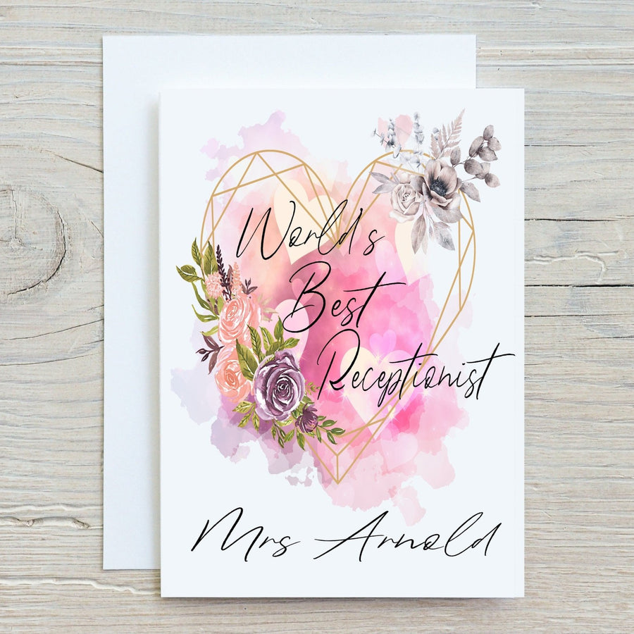 World's Best Receptionist Greetings Card, Personalised if required, Happy Birthday, Thank You, Get Well, Blank Inside - Rainbowprint.uk