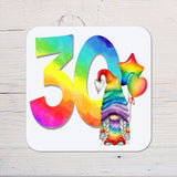 Ages Rainbow Gonk Coaster personalised with any wording - choose age - Rainbowprint.uk