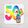 Ages Rainbow Gonk Coaster personalised with any wording - choose age - Rainbowprint.uk