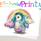 Beautiful Penguin with Rainbow Personalised A5 Glossy Greetings Card - Rainbowprint.uk