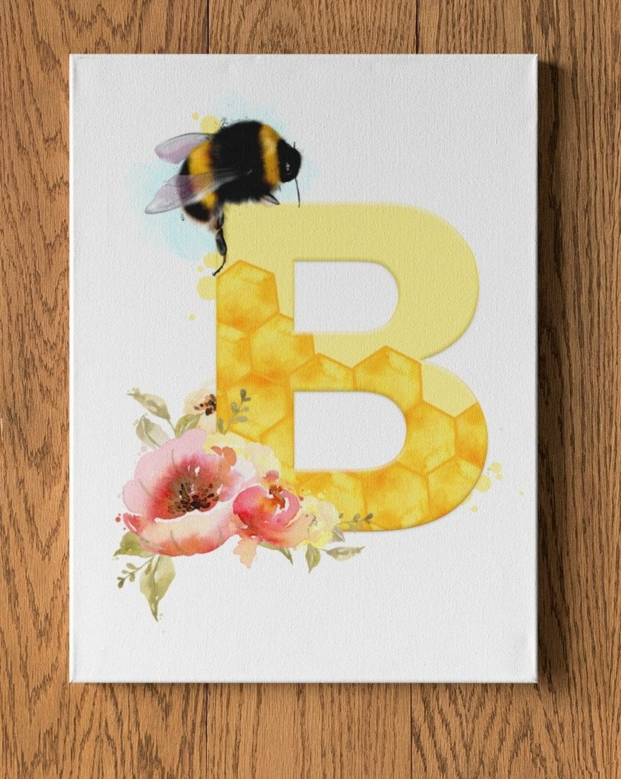 Bee and Flower Honeycomb Initial A4 Print - rainbowprintshop