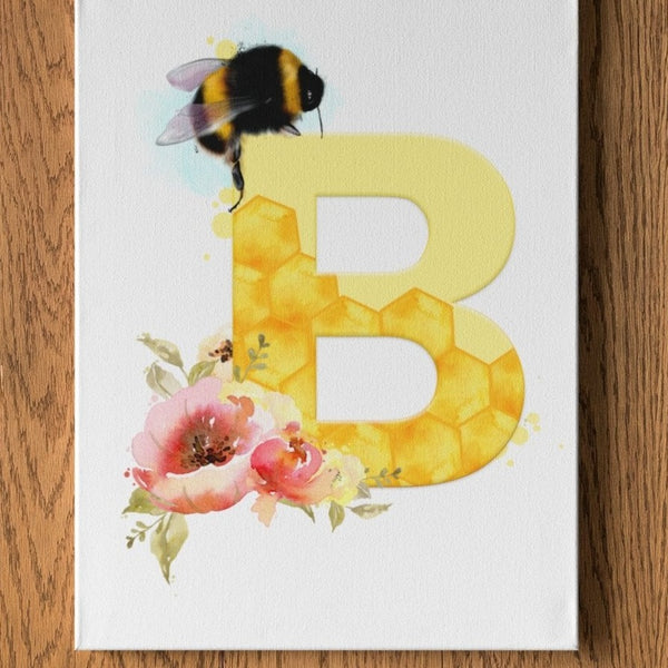 Bee and Flower Honeycomb Initial A4 Print - rainbowprintshop