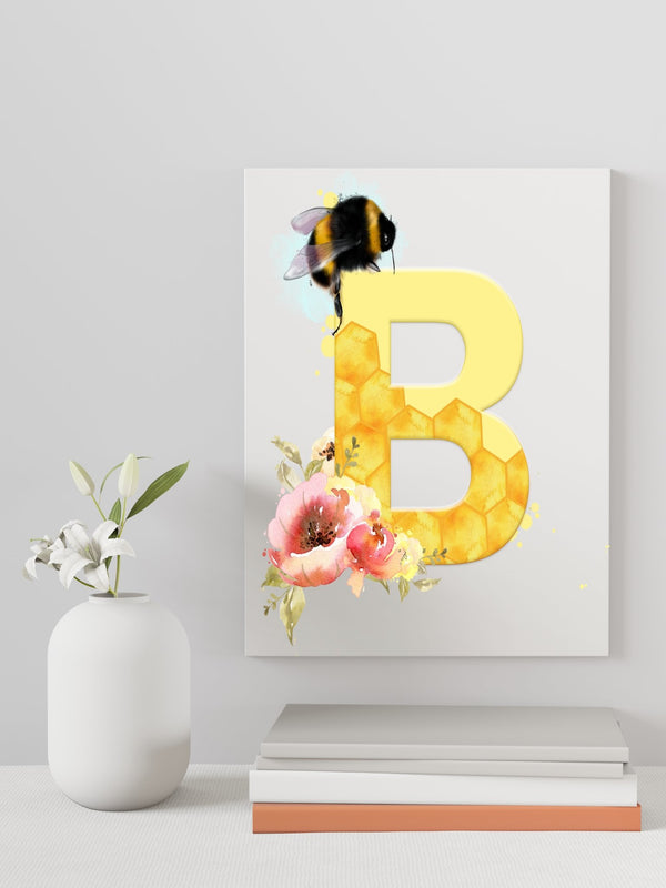 Bee and Flower Honeycomb Initial A4 Print - Rainbowprint.uk
