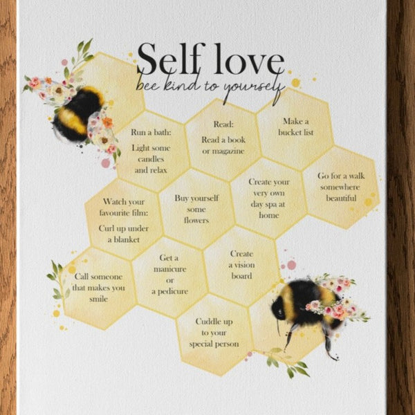 Bee Self Love Honeycomb A4 Print - rainbowprintshop