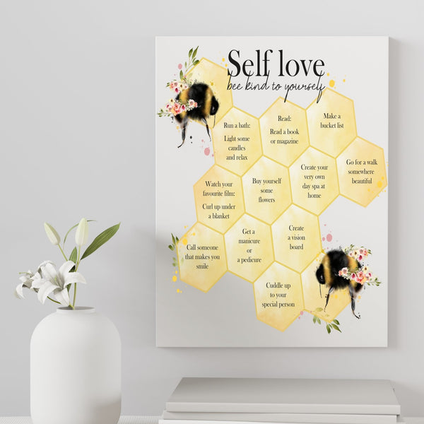 Bee Self Love Honeycomb Glossy A4 Wall Art Print - Rainbowprint.uk