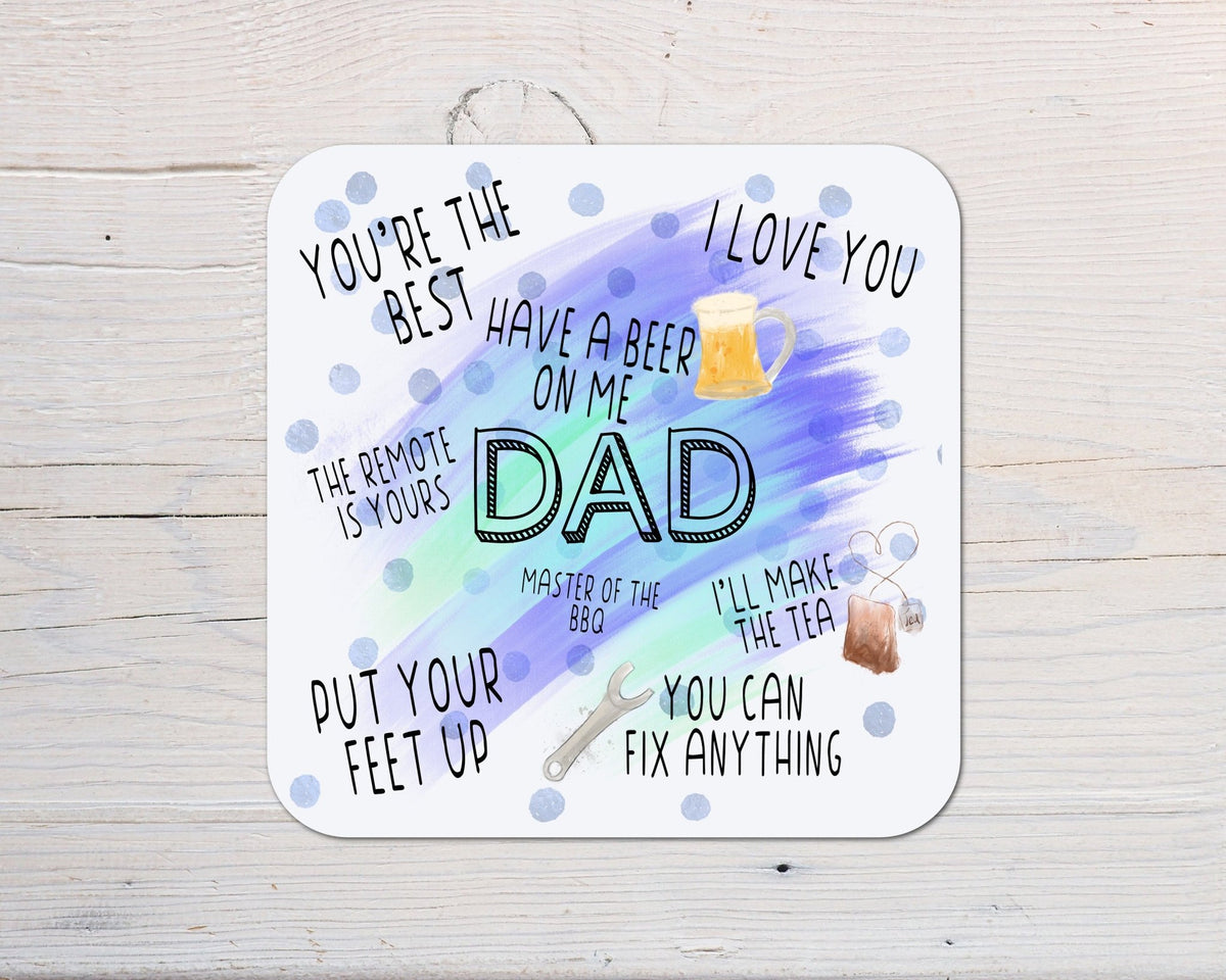 Best Dad Coaster - Birthdays, Christmas, Father's Day, Thank You - Rainbowprint.uk