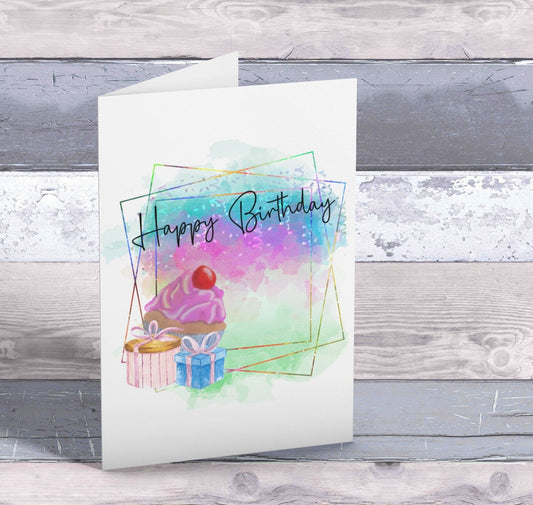 Birthday Cup Cakes Personalised A5 Glossy Greetings Card - Rainbowprint.uk