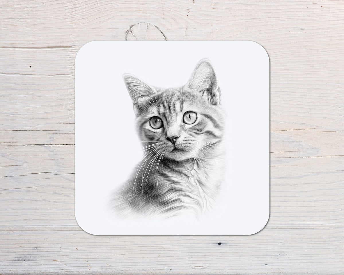 Cat Coaster personalised with any Wording, Message - ideal gift for Short Haired Cat lovers, owners - Rainbowprint.uk