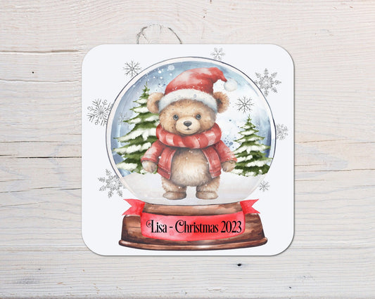 Christmas Bear with Santa Hat Coaster personalised with any name/date - Rainbowprint.uk
