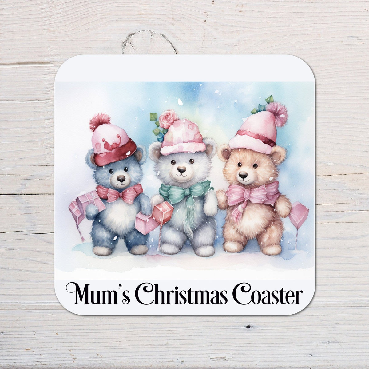 Christmas Bears Coaster personalised with any wording - Rainbowprint.uk