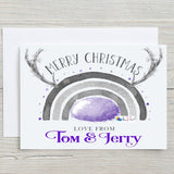 Christmas Card Lilac with Antlers - Personalised A5 Glossy Greetings Card - Rainbowprint.uk