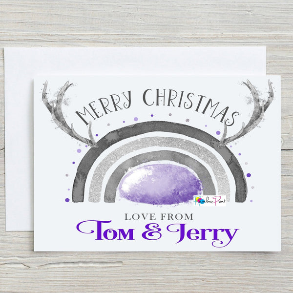 Christmas Card Lilac with Antlers - Personalised A5 Glossy Greetings Card - Rainbowprint.uk