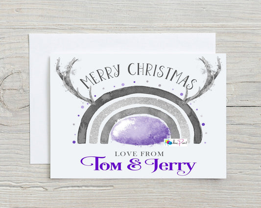 Christmas Card Lilac with Antlers - Personalised A5 Glossy Greetings Card - Rainbowprint.uk