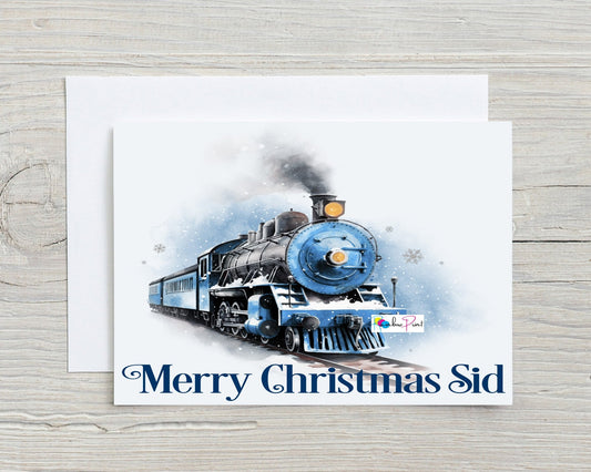 Christmas Card Steam Train, Red or Blue - Personalised A5 Glossy Greetings Card - Rainbowprint.uk
