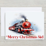 Christmas Card Steam Train, Red or Blue - Personalised A5 Glossy Greetings Card - Rainbowprint.uk