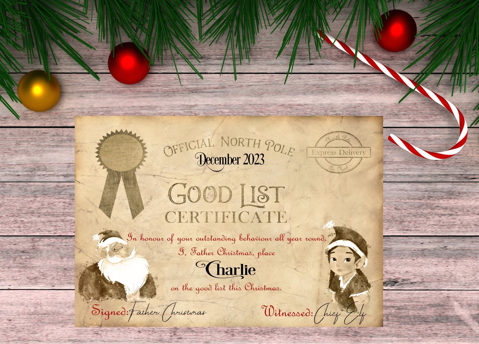 Christmas Good List Certificate Personalised with Any Name - Rainbowprint.uk