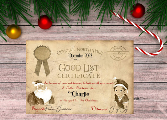 Christmas Good List Certificate Personalised with Any Name - Rainbowprint.uk