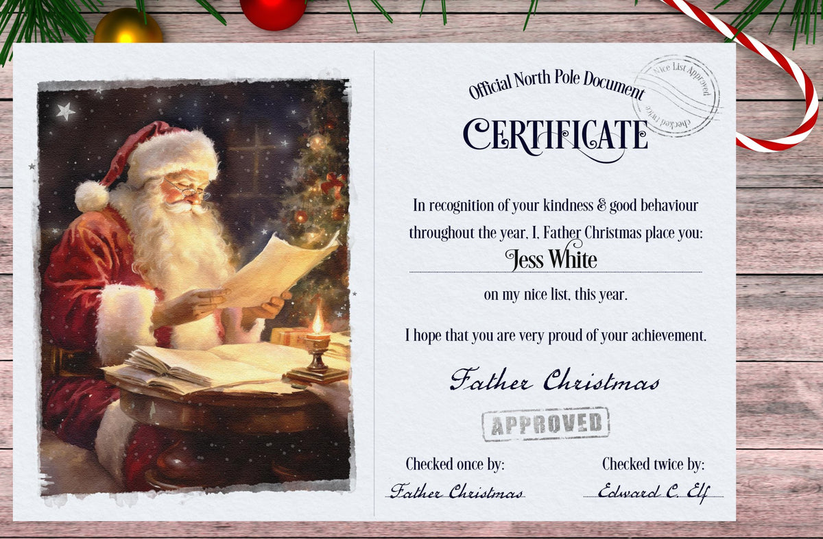 Christmas Good List Certificate Personalised with Any Name - Blue Version - Rainbowprint.uk
