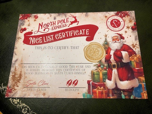 Christmas North Pole Nice List Certificate Blank for you to fill in - Santa Version - Rainbowprint.uk