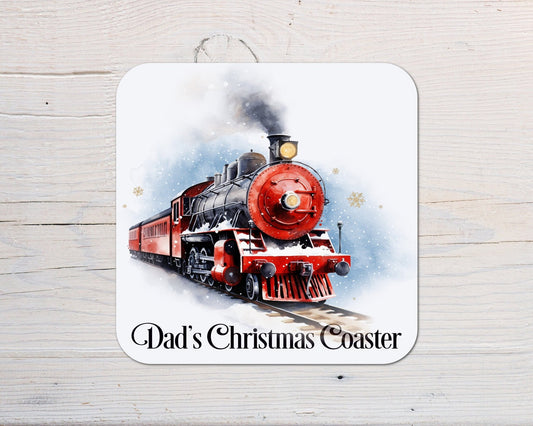 Christmas Red Steam Train Coaster personalised with any wording - Rainbowprint.uk