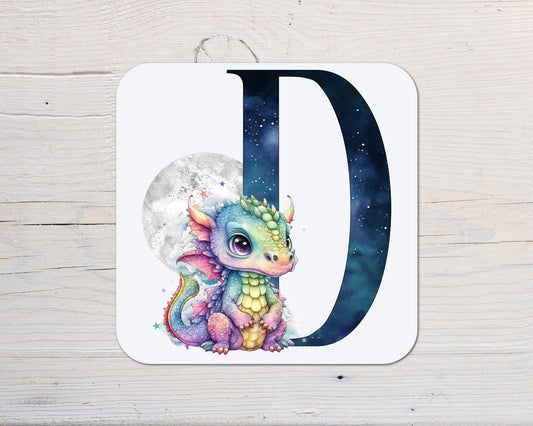 Cute Dragon Coaster with any Initial - Rainbowprint.uk