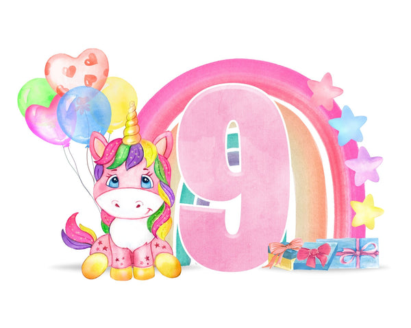 Cute Unicorn Pink Age 1 - 13 Personalised A5 Glossy Greetings Card - Rainbowprint.uk