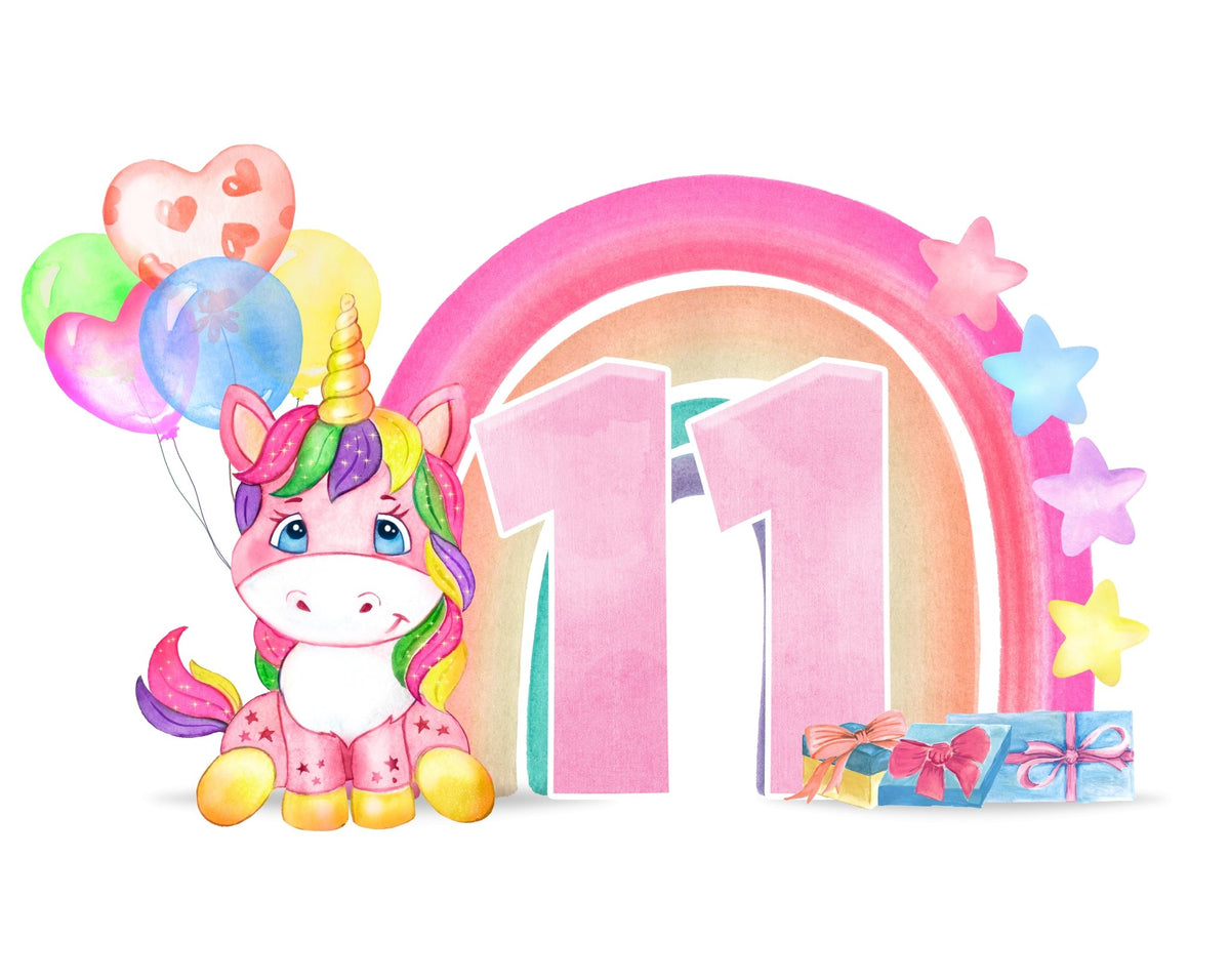 Cute Unicorn Pink Age 1 - 13 Personalised A5 Glossy Greetings Card - Rainbowprint.uk