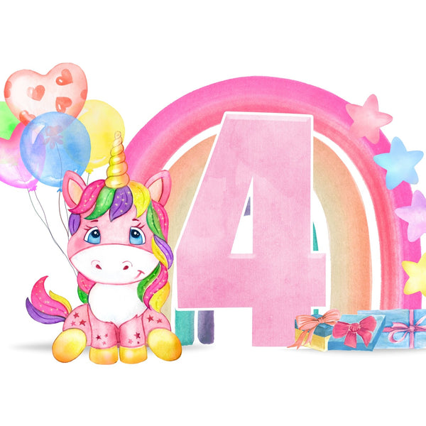 Cute Unicorn Pink Age 1 - 13 Personalised A5 Glossy Greetings Card - Rainbowprint.uk