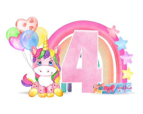 Cute Unicorn Pink Age 1 - 13 Personalised A5 Glossy Greetings Card - Rainbowprint.uk