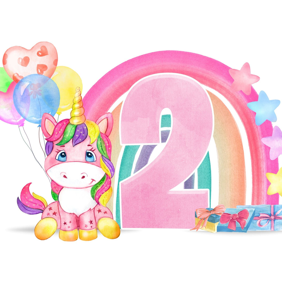 Cute Unicorn Pink Age 1 - 13 Personalised A5 Glossy Greetings Card - Rainbowprint.uk