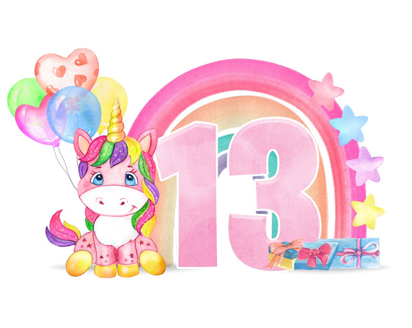 Cute Unicorn Pink Age 1 - 13 Personalised A5 Glossy Greetings Card - Rainbowprint.uk