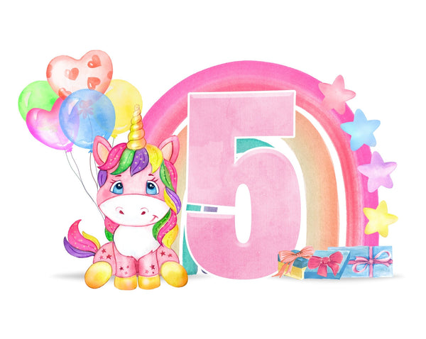 Cute Unicorn Pink Age 1 - 13 Personalised A5 Glossy Greetings Card - Rainbowprint.uk