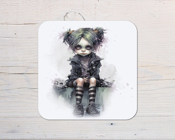 Emo Mystery Girl Coaster personalised with any wording - Rainbowprint.uk