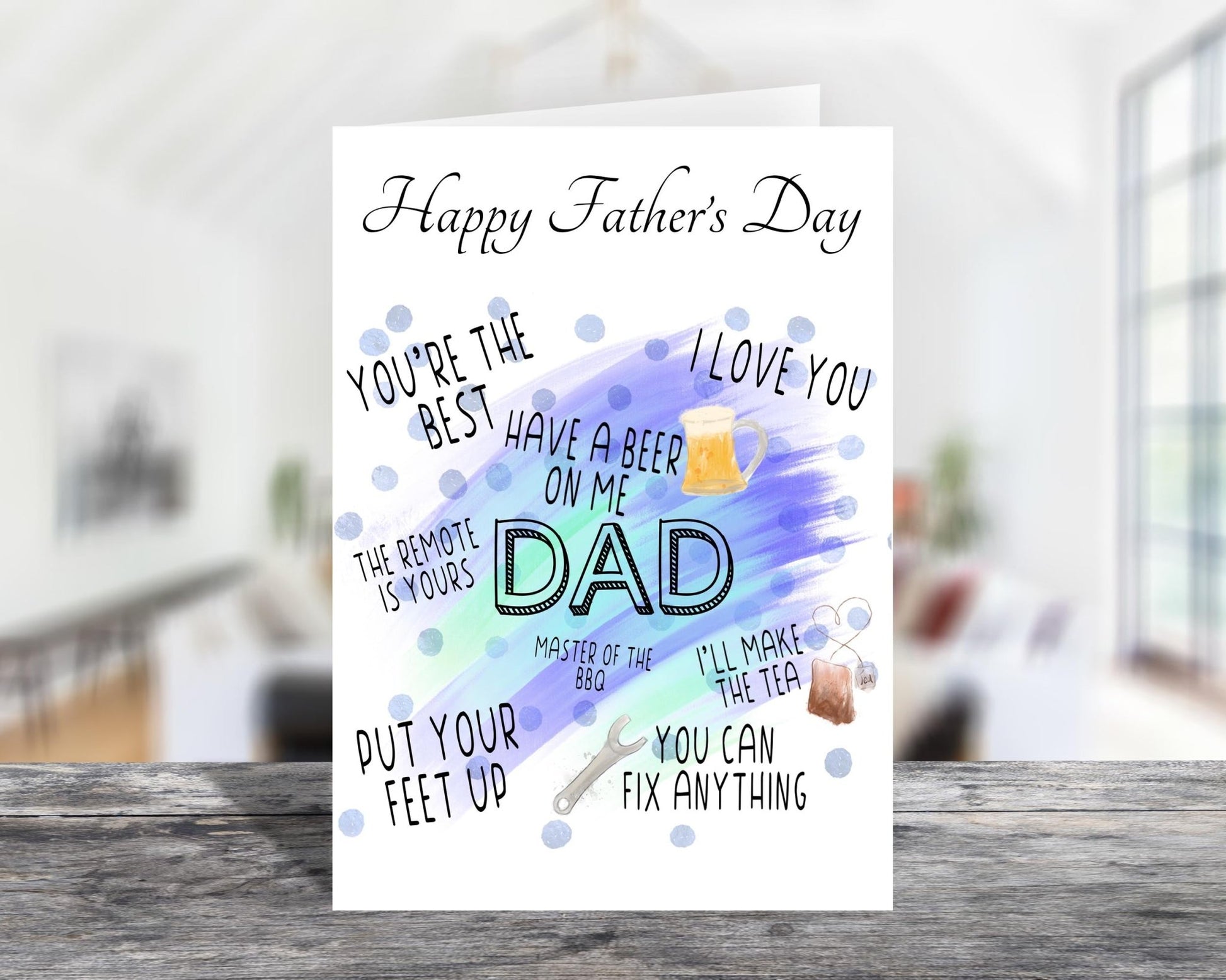 Father's Day Card for Dad - or Birthday A5 Glossy Greetings Card - Rainbowprint.uk