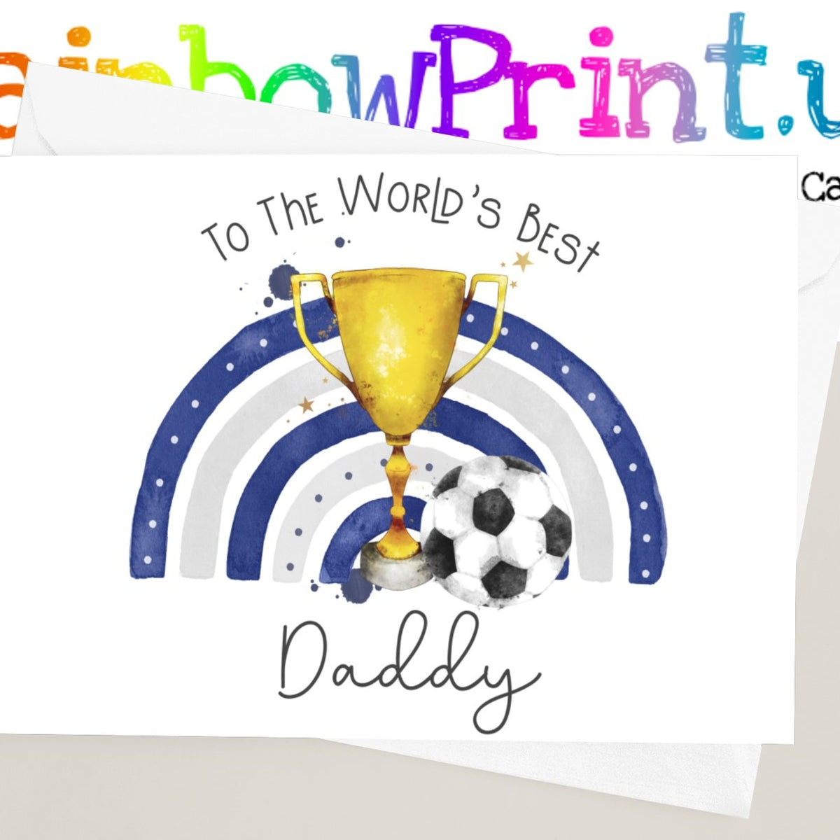 Football World's Best Daddy Blue and Grey - Personalised A5 Glossy Greetings Card - Rainbowprint.uk